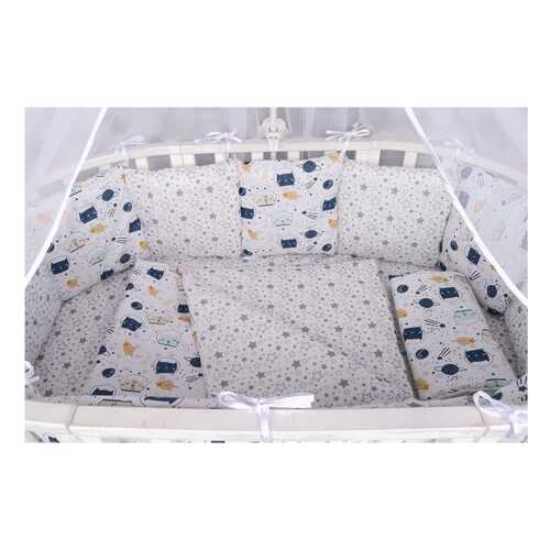 Комплект в кроватку 15 предметов (3+12 подушек-бортиков) AmaroBaby КОСМОС (бязь, белый) в Гулливер