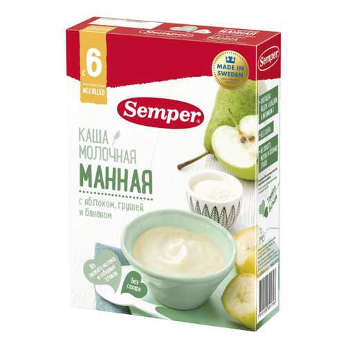 Каша молочная Semper Манная с яблоком, грушей и бананом с 6 мес. 200 г в Гулливер