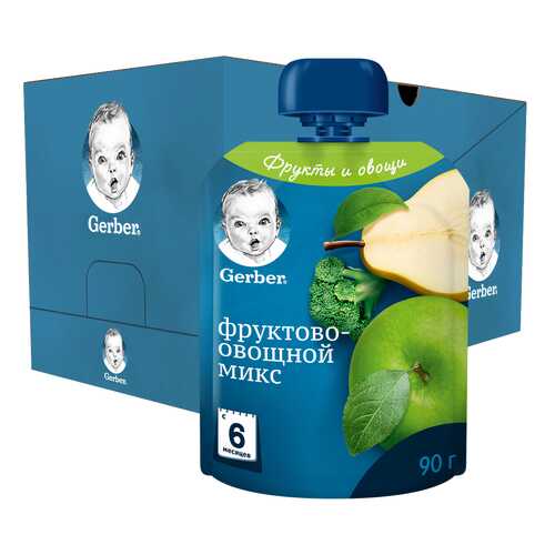 Фруктово-овощное пюре Gerber Фруктово-овощной микс (с 6 мес.), 16 шт. по 90гр. в Гулливер