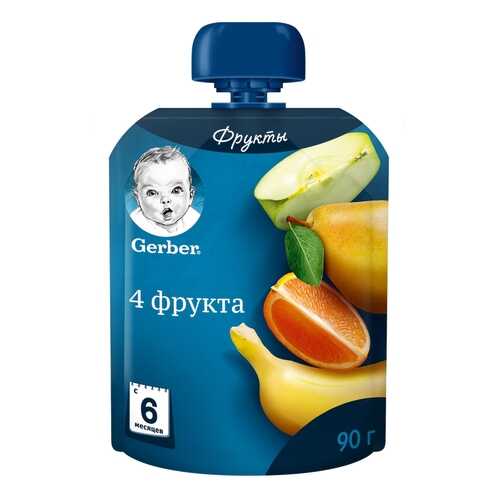 Пюре фруктовое Gerber 4 фрукта с 6 мес. 90 г в Гулливер