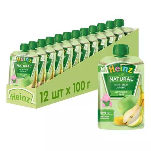 Пюре фруктовое Heinz фруктовый салатик молочная, 6 мес., 12шт в Гулливер