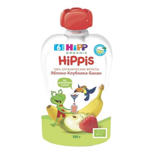 Пюре фруктовое Hipp Hippis Яблоко, клубника, банан с 6 мес. 100 г в Гулливер
