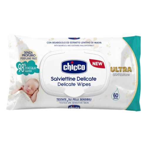 Салфетки ультра-мягкие влажные Chicco 60 шт. с клапаном в Гулливер