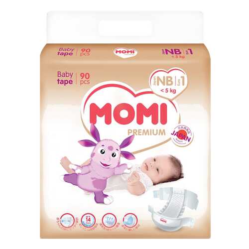 Подгузники для новорожденных Momi Premium 0-5 кг 90 шт в Гулливер