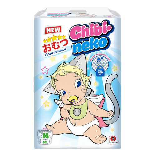 Подгузники MANEKI Chibi-neko M (6-11 кг), 62 шт. в Гулливер
