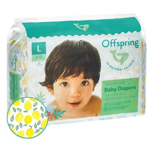 Подгузники Offspring L 9-13 кг. 36 шт. Лимоны в Гулливер