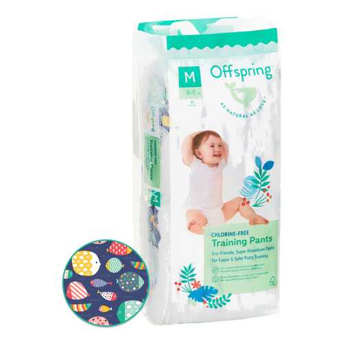 Подгузники-трусики Offspring M 6-11 кг 42 шт. Рыбки в Гулливер