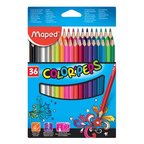 Карандаши цветные COLORPEPS, треугольн,36цв. картон. MAPED в Гулливер